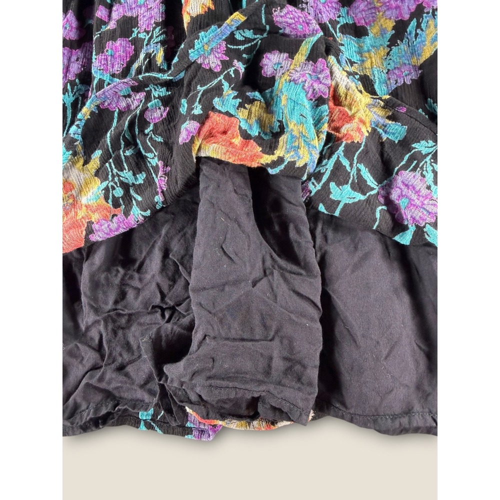 Ecote Womens Black Floral Smocked Off Shoulder Bell Sleeve Boho Blouse Medium - Picture 3 of 7